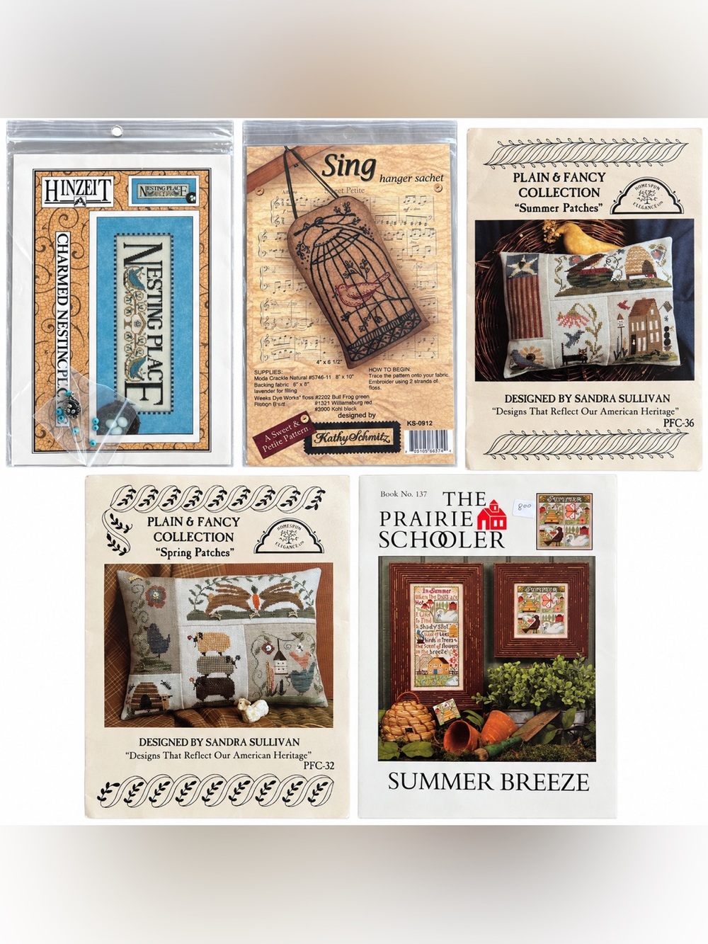 Cross Stitch Embroidery Pattern Lot 5 Homespun Elegance Hinzeit Prairie Schooler